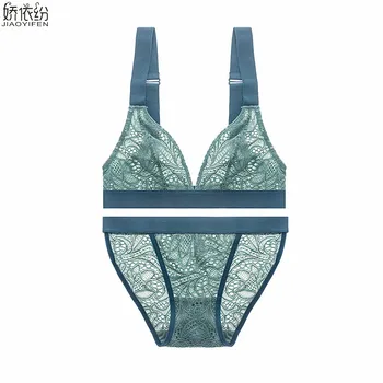 

JYF New sexy ultra thin women bra set transparent floral elegant underwear sexy young girl triangle lace french bra brief sets