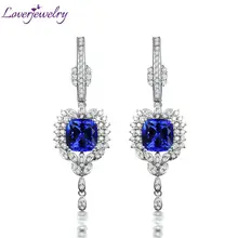 Большой фантастический изумительный драгоценный камень в форме подушки, 18Kt, белое золото, бриллиант, синие обручальные серьги с танзанитом, fpr для женщин WP062