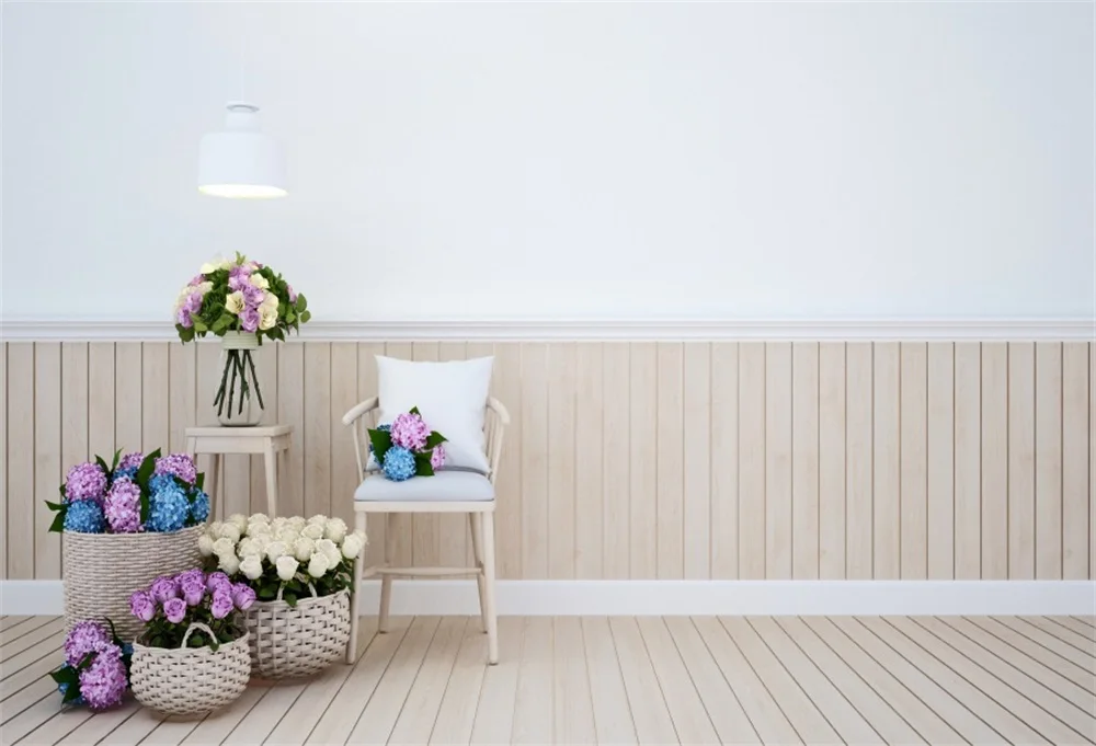 Laeacco Flowers Basket Wooden Wall Floor Interior Photography Backgrounds Customized Photographic Backdrops For Photo Studio