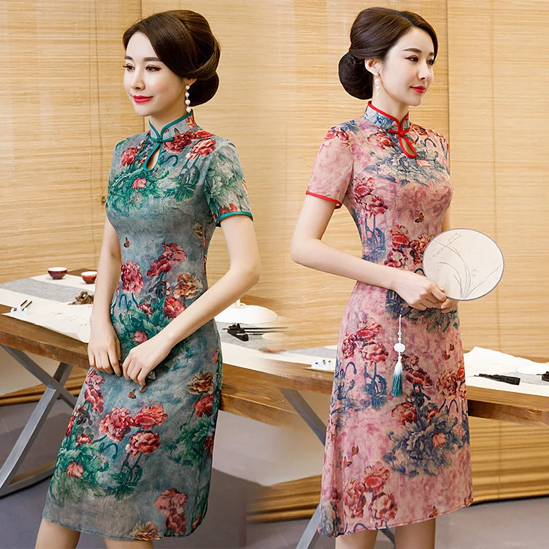 Новое поступление, китайское женское элегантное платье Qipao, классическое платье А-силуэта, чонсам, сексуальное платье с принтом, одежда