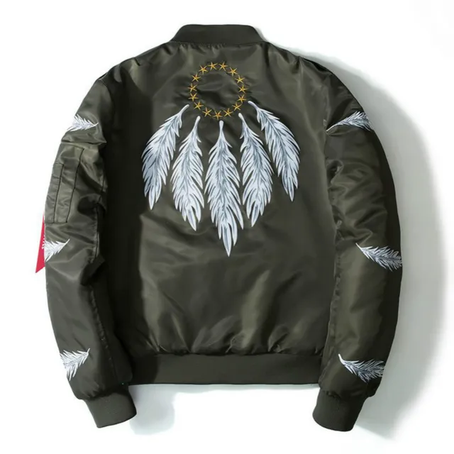 Spring Feather Embroidery Bomber Jacket Men Retro Printed