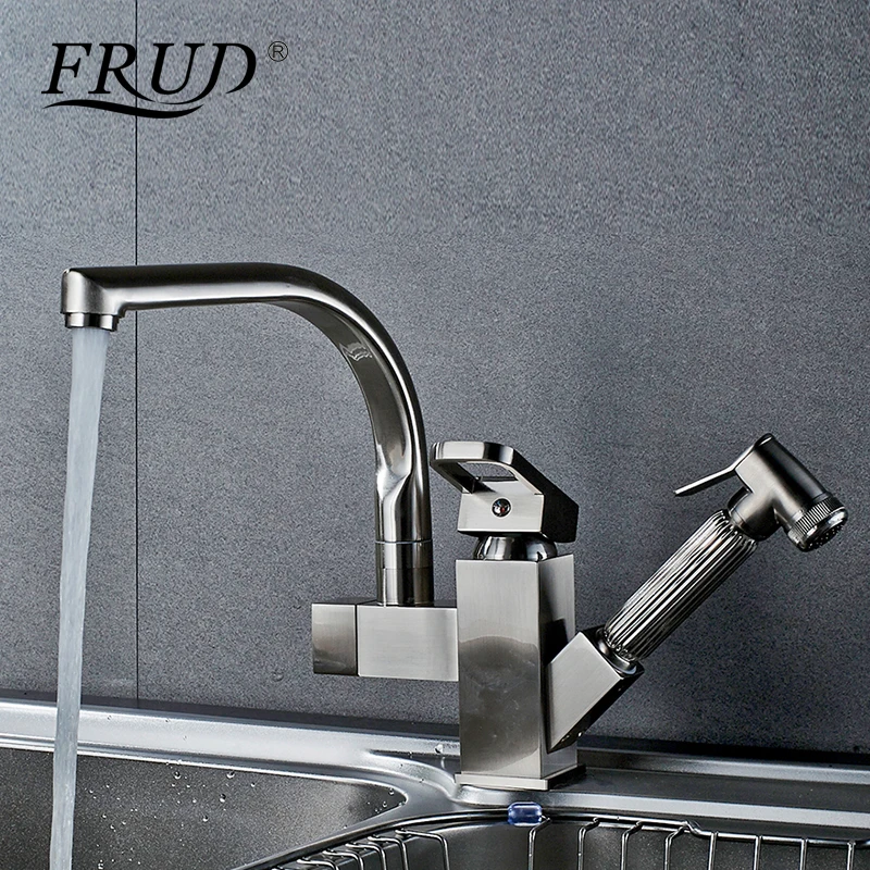 

FRUD High Quality Dual Spout Pull Out Kitchen Faucet Mixer Luxury Single Hole Deck Mounted Sprayer Kitchen Taps Sink Y40058