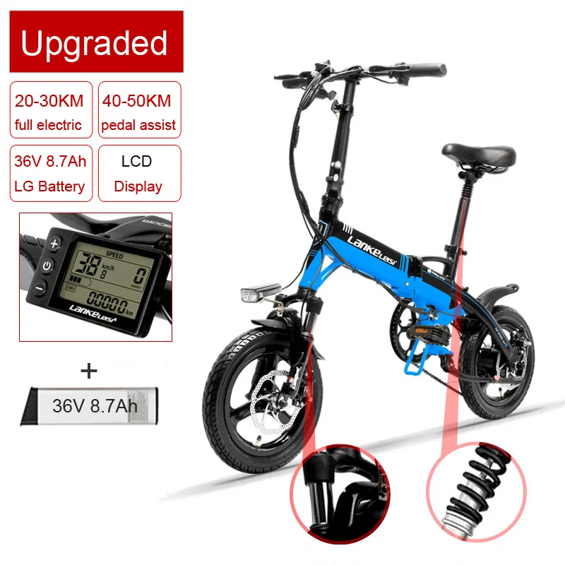 A6 мини складной E велосипед, 3500 Вт, 36 В/8.7A, 14 дюймов электрический велосипед, скрытая батарея, обод из магниевого сплава, подвесная вилка - Цвет: Blue-LCD Plus