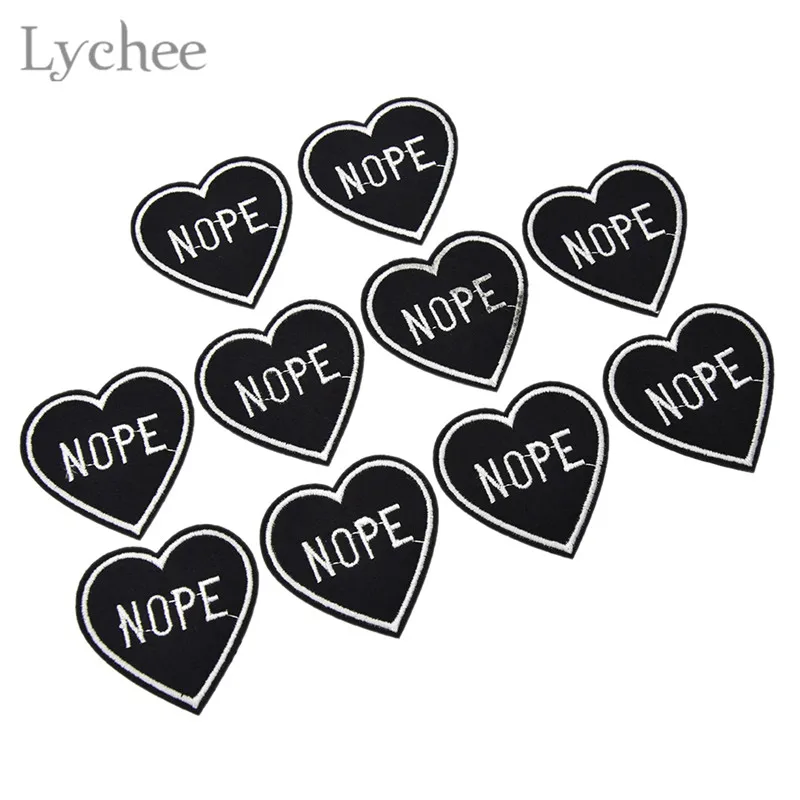 Lychee Life 10 шт. черные нашивки в виде сердца с вышивкой, железные нашивки для одежды, DIY сумка для одежды, аппликация для шитья, рукоделие - Цвет: 1