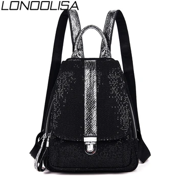 

LONOOLISA Fashion Mesh Women Backpack For Teenage Girls Lock Bagpack Black Travel Back Pack Reflective Stripe Sac A Dos Femme