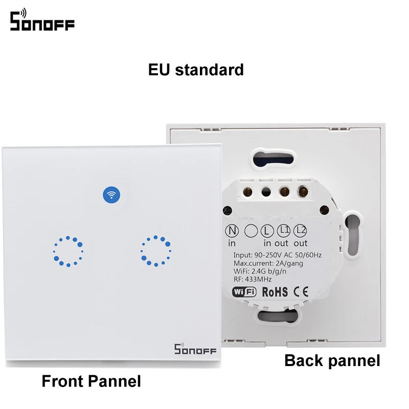 2 шт. sonoff T1 Смарт Wi Fi стену сенсорный выключатель света EU/US/UK 123 Gang touch/WiFi/ rf/App
