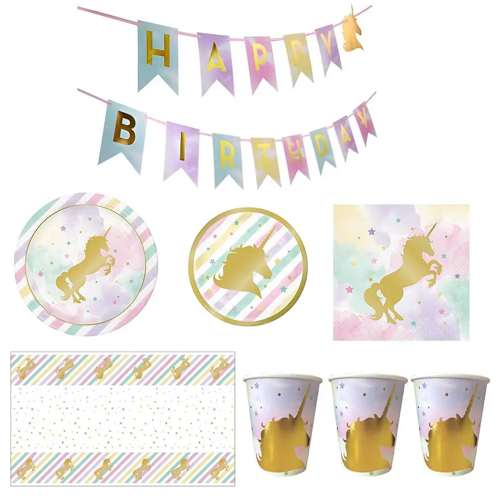 

Disposable Party Tableware Plates Cups Napkins Table Cover Unicorn Baby Shower Birthday Wedding Decor Kids Party Supplies