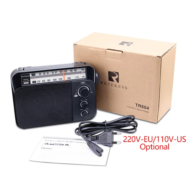 Retekess TR604 FM/AM Portable Radio With Large Speaker AC or D Battery Powered Receiver Clear Dial Large Knob for elderly Home