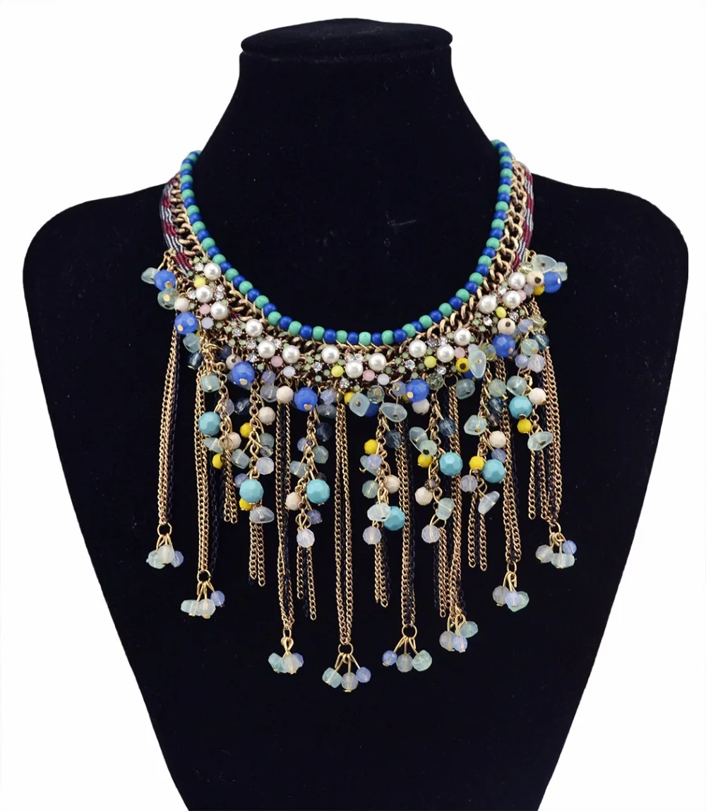 Bohemian Ethnic Multicolor Pearl Crystal Bead Collier Statement