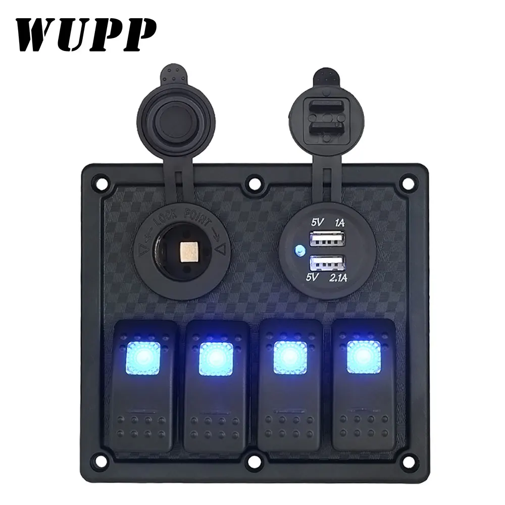 WUPP 4 кнопочный кулисный выключатель для лодки двойной USB разъем прикуривателя