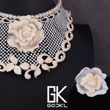 

GODKI Luxury Rose Flowers Cubic Zirconia Nigerian Jewelry sets For Women Dubai Bridal jewelry sets indian BICOLOR Jewelry Sets