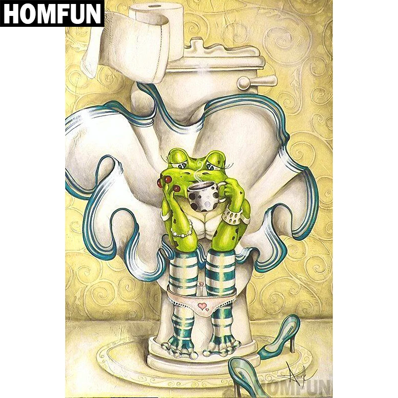 Алмазная живопись HOMFUN A00633 лягушка в туалете вышивка крестиком из