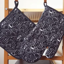 Прихватка для духовки с держателем для кастрюль, хлопок, с принтом, стеганая подкладка, инструменты для приготовления пищи, гриль, микроволновая печь, для выпечки, кухонные перчатки