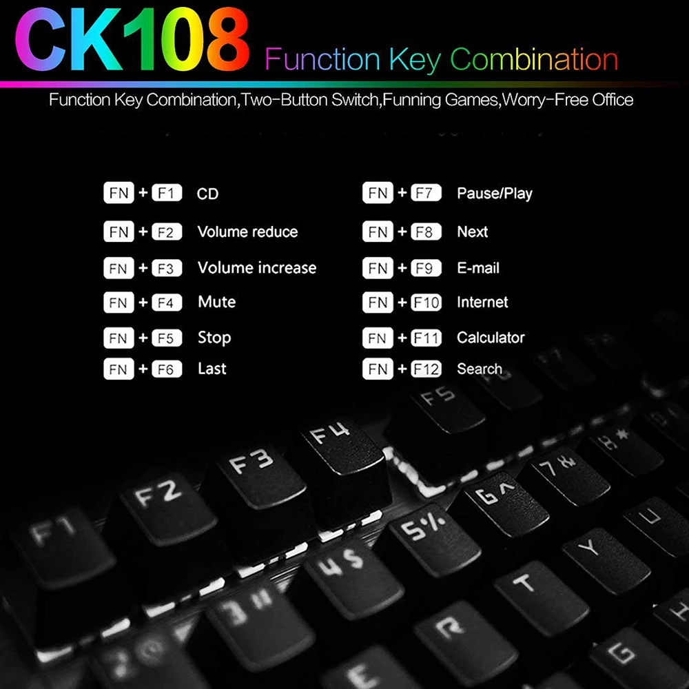 Motospeed Ck108 Usb Rgb Механическая игровая клавиатура для рук-переключатель