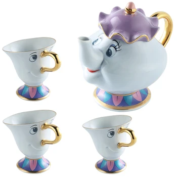 

Cartoon Beauty And The Beast Teapot Mug Mrs Potts Chip Tea Cup Tea Set [1Pot + 3 Cups] or [1Pot + 2 Cups]