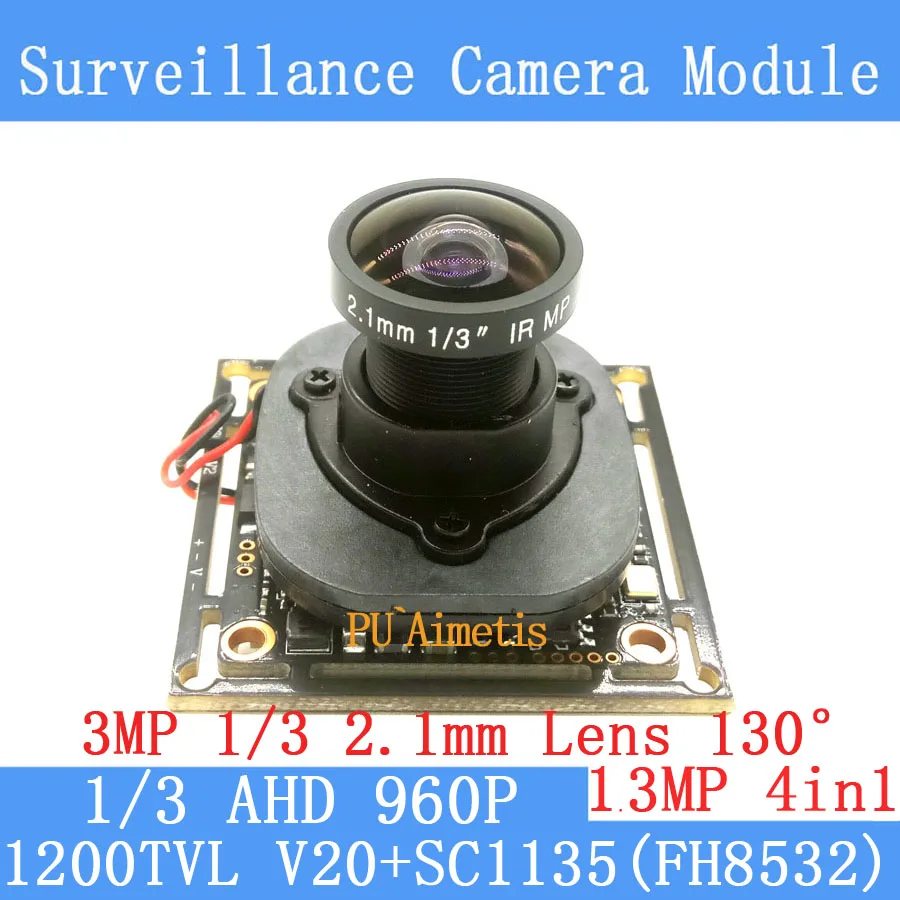 

AHD 4in1 1.3MP 1280 * 960 V20E+SC1135 CCTV 960P mini night vision Camera Module 1/3 "2.1 Lens 130 degrees surveillance camera