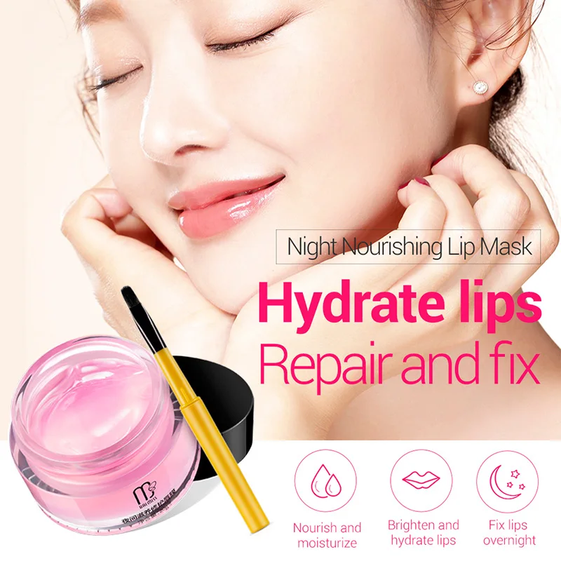 

Night Sleeping Lips Mask Deep Moisturizing Exfoliating Lips Care with Brush Gift H7JP