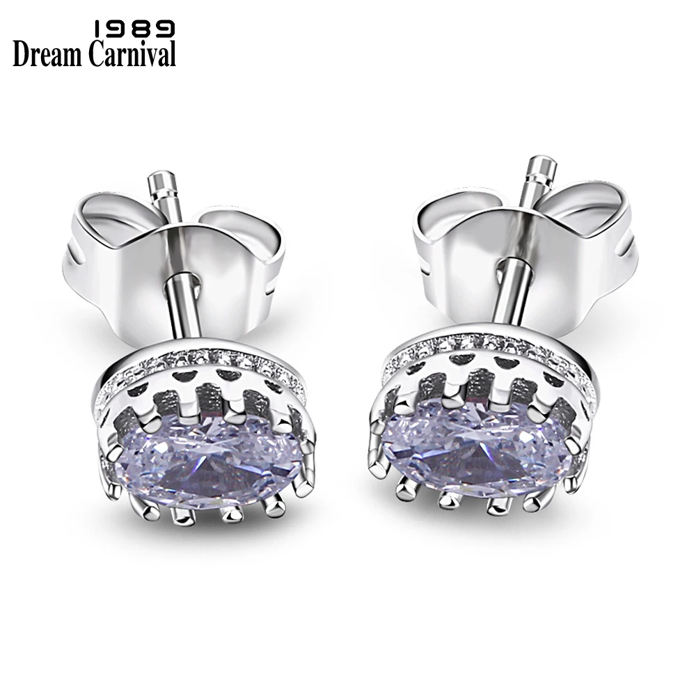 DreamCarnival 1989 Popular Style Stud Earings for Women High Quality Oval Zircon Princess Crown Shape Everyday Jewelry SE11560RB