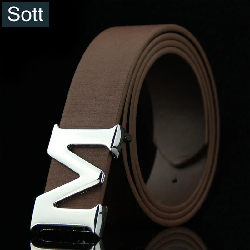 

[SOTT] 2018 Fashion M Letter Men Belt Solid Smooth Buckle High Quality Business Belt For Man Designer Brand Alloy Automatic Belt