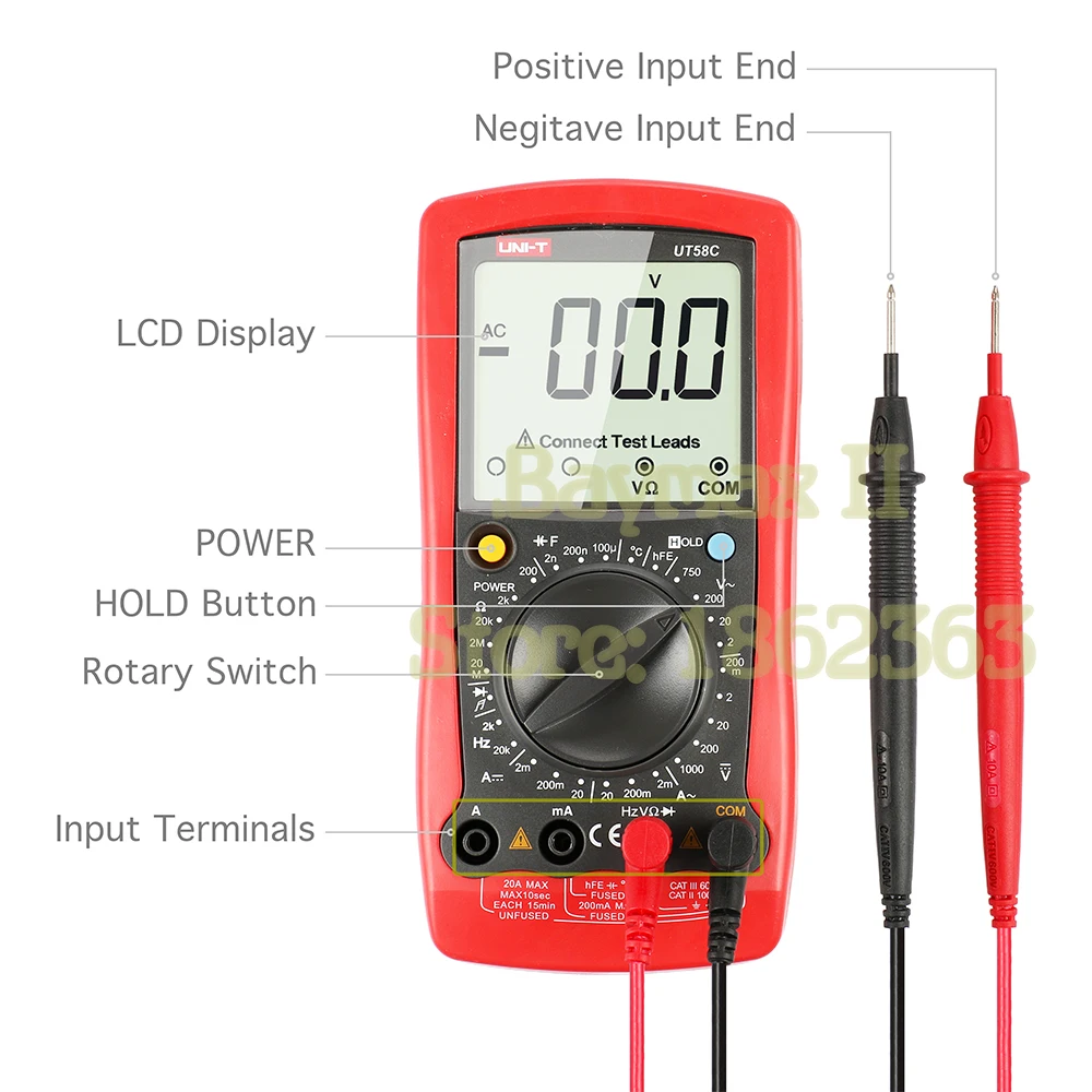 UNI-T UT58C Digital Multimeter Tester Meter Volt Amp Ohm Temperature Hz AC DC