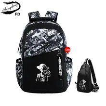 FengDong garçons sacs d’école lettres étanche grand sac à dos pour les adolescents haute école sac à dos pour garçon étudiant sac de voyage occasionnel
