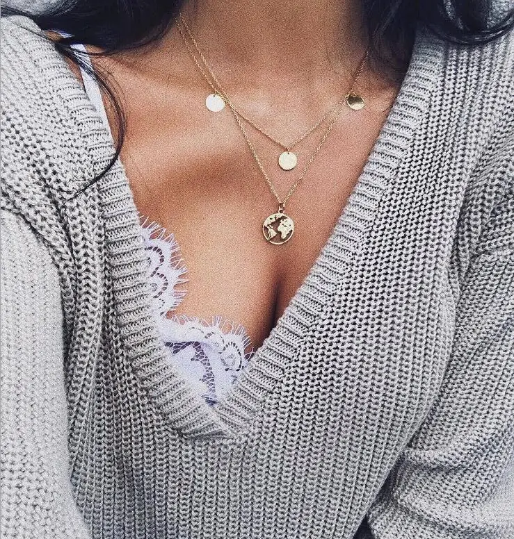 618 Global Map Double ChainsPendant Necklaces Women Statement Collar Necklace Mujeres Choker Bijoux Jewelry Gift N5103 | Украшения и