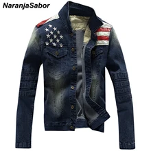 NaranjaSabor, мужские джинсовые куртки, модные, с карманами, со звездами и полосками, приталенная, Джинсовая верхняя мужская куртка, пальто, Мужская брендовая одежда, N439