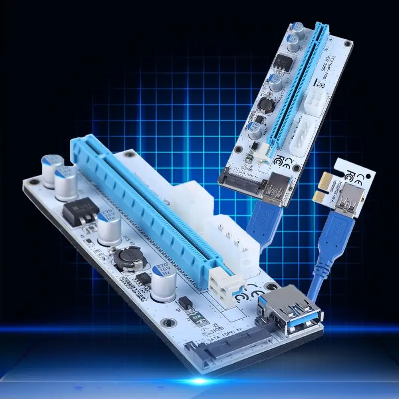 PCI E Райзер Экспресс 1X 4x 8x 16x адаптер карта с 4pin molex 6pin SATA питание для видеокарты BTC