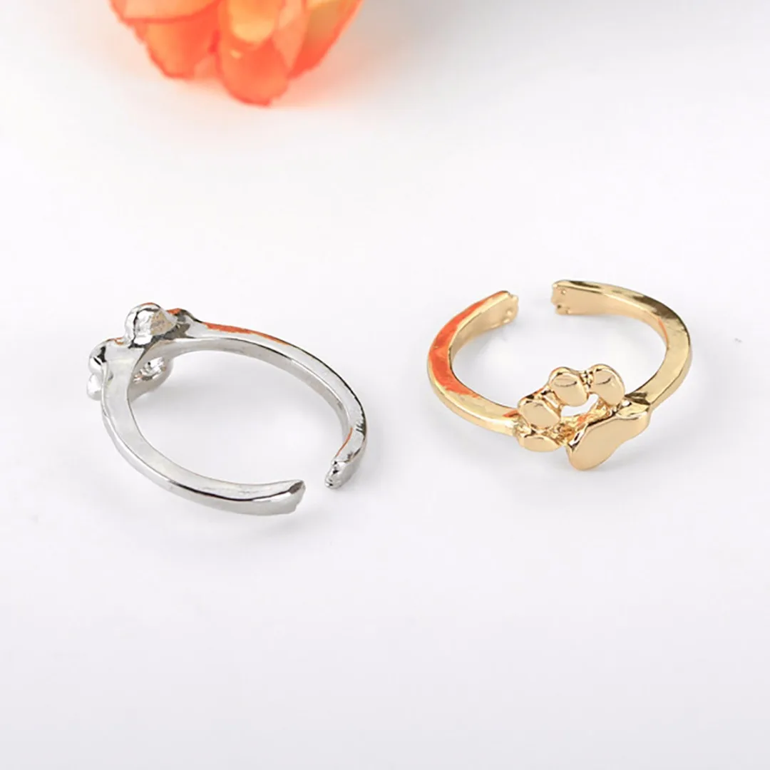 Lovely Animal Ring Vintage Cat Dog Paw Print Laides Ring Alloy Gold Silver Open Ring Pet Cute Rings Girls Kids Christmas Gift