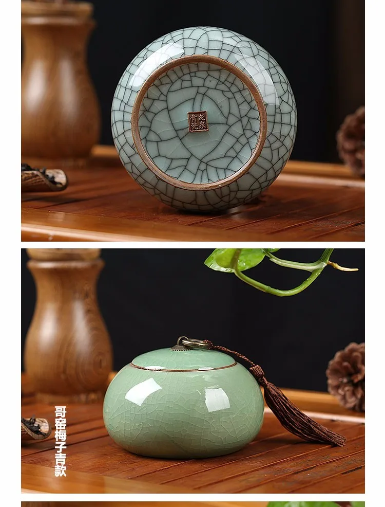 Longquan Celadon чайная коробка, чайная банка, керамическая фарфоровая чайная банка, керамическая чайная бочка, герметичный резервуар для хранения чая caddy