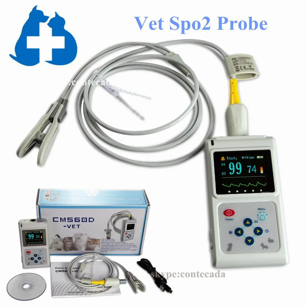Ветеринарный Пульсоксиметр SPO2 контроль частоты пульса язык/ушной зонд, программное обеспечение ПК CONTEC CMS60D-VET