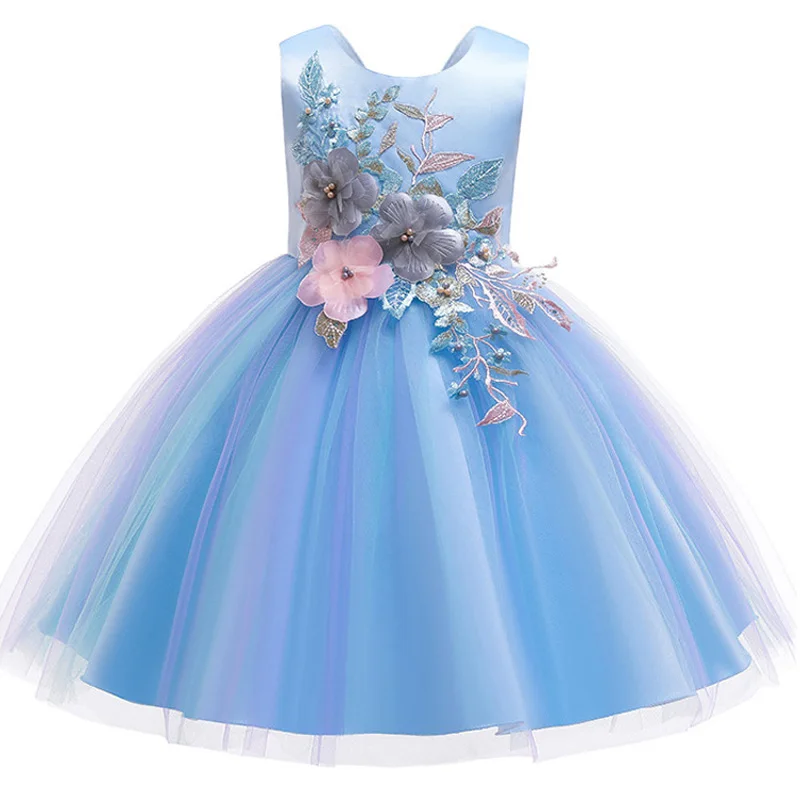 Летнее Детское праздничное платье принцессы для девочек, кружевное детское лепестковое элегантное платье подружки невесты, одежда для маленьких девочек