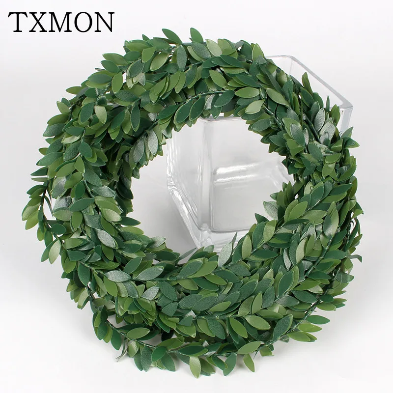 

7m Green Artificial Plants Leaves Iron Wire Wreath Accessory For Home Wedding Decoration DIY Scrapbooking Decorative Garland