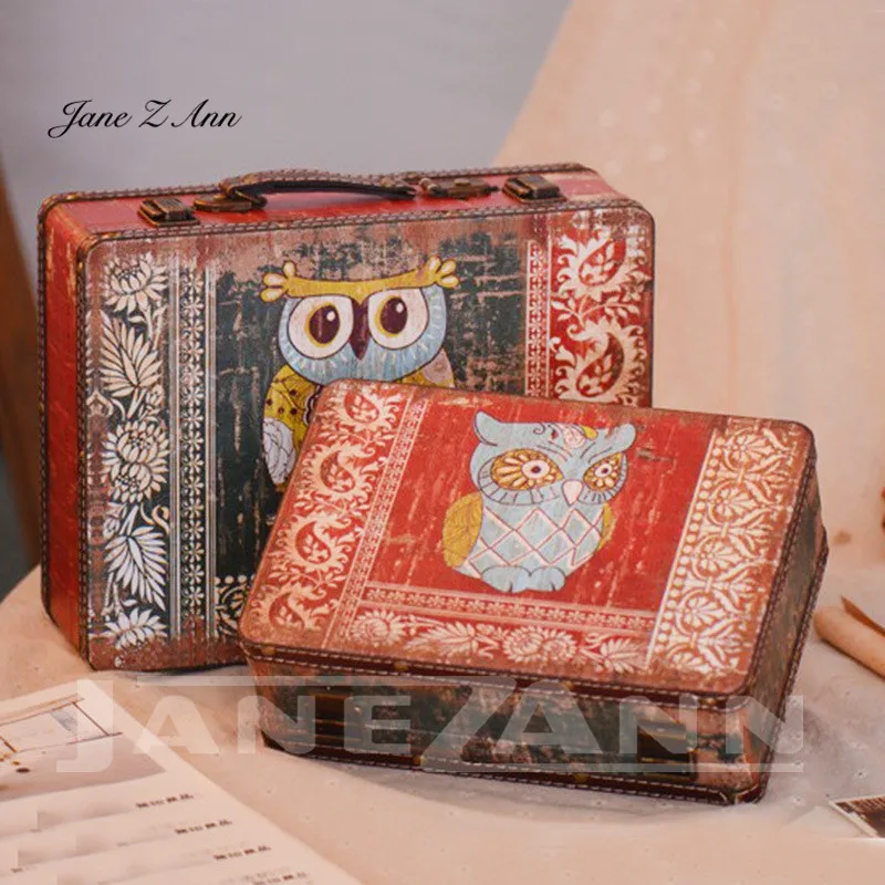 

Jane Z Ann Newborn baby photography props 2pcs Retro Old Style Leather wood owl hand case studio photo shoot accessories