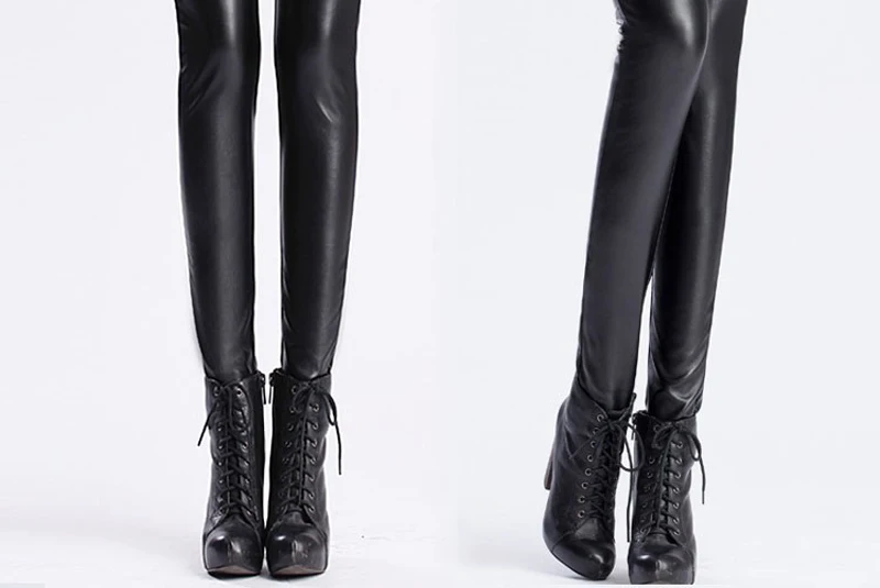 Эластичные женские теплые зимние штаны из искусственной кожи с высокой талией размера плюс 4XL черные брюки из искусственной кожи Леггинсы Бархатные брюки-карандаш