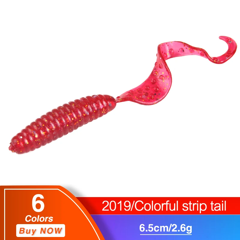 

HAODIAOZHE 10Pcs Worm Soft Baits Long Tail Fishing Wobblers 6.5cm 2.6g Luminous Artificial Minnows Silicone Curly Baits YU127