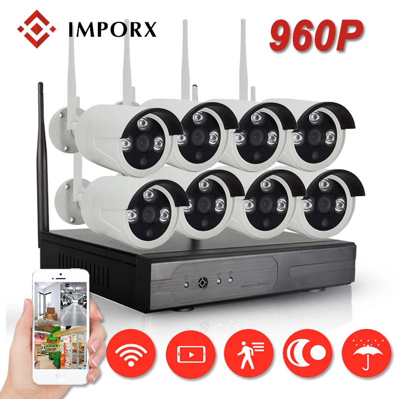 Plug and Play 8CH CCTV System Wireless 960P NVR 8PCS 1.3MP IR Outdoor