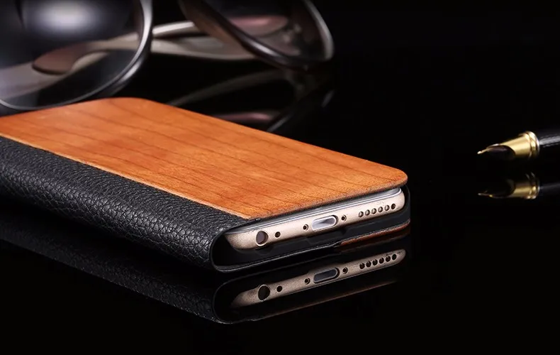 Vintage Genuine Bamboo Wood Flip Leathe Case For iPhone 6 6S Plus Real Rosewood Wooden Wallet Cover For iPhone 7 7 Plus Card Slot (18)
