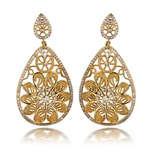 Цветок женские серьги-капельки Хрустальный цветок серьги медный материал Установка Белый CZ свадебные модные ювелирные изделия