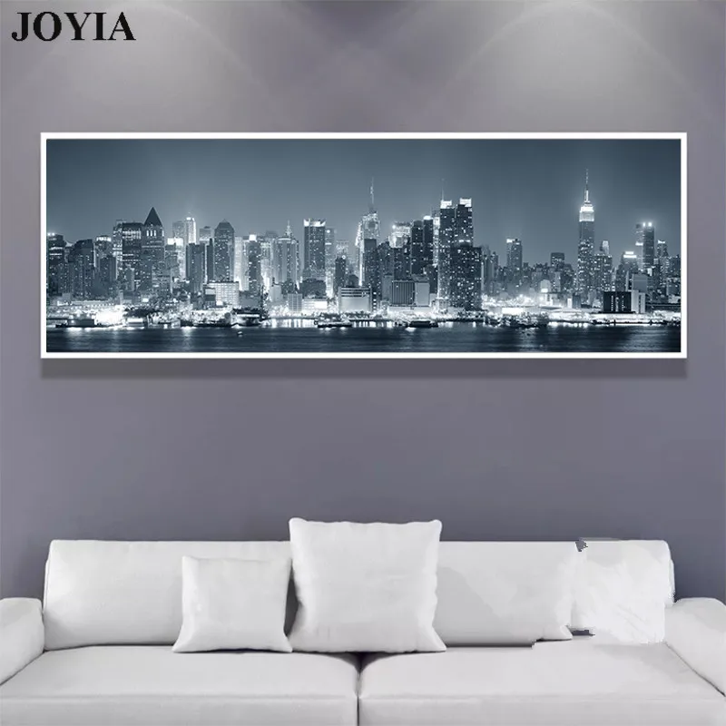 Home Decor City Night Wall Art Canvas New York Skyscrapers Skyline