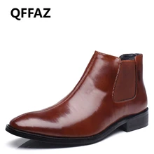 QFFAZ Men shoes genuine leather flat ankle boots men’s leather shoes Waterproof Footwear Fashion Comfortable vintage boots