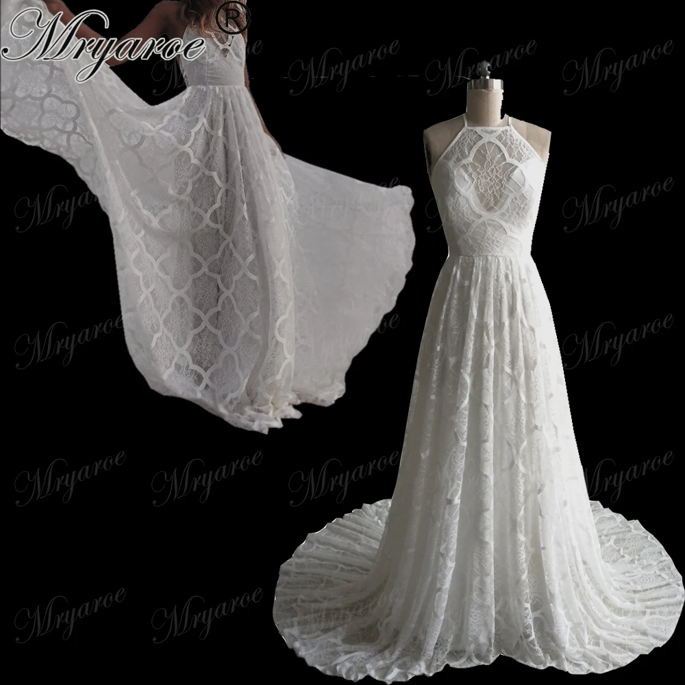 

Mryarce 2018 Lastest Design Unique Lace Pattern Long A Line Princess Wedding Dress Open Back Bridal Gowns vestido de noiva