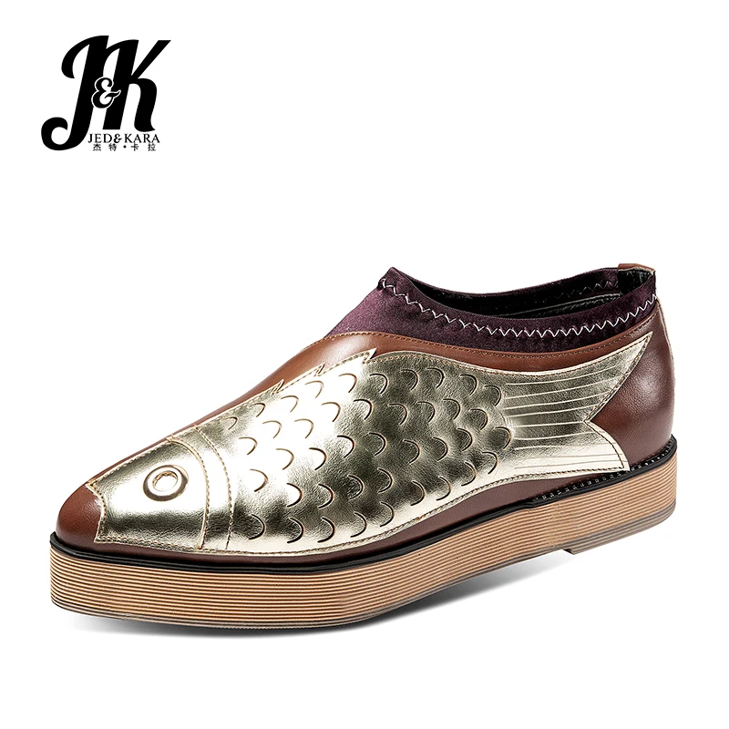 

JK 2019 Spring Totem Platform Women Flats New Lace Up Fashion Casual Shoes Flat Footwear PU Pointed Toe Girl Shoes Big Size 50
