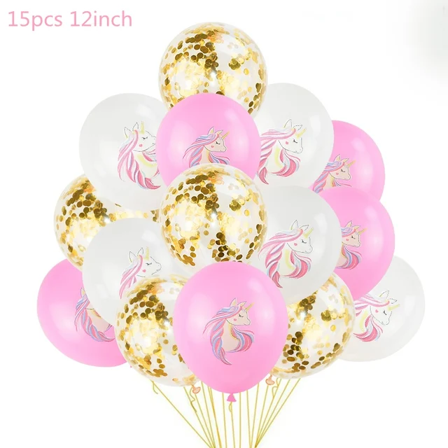 1 Set Unicorn Party Balloons Birthday Baloon Unicorn Decoration Latex Confetti Balloon Birthday Party Decoration Balloons Kids 15pcs G