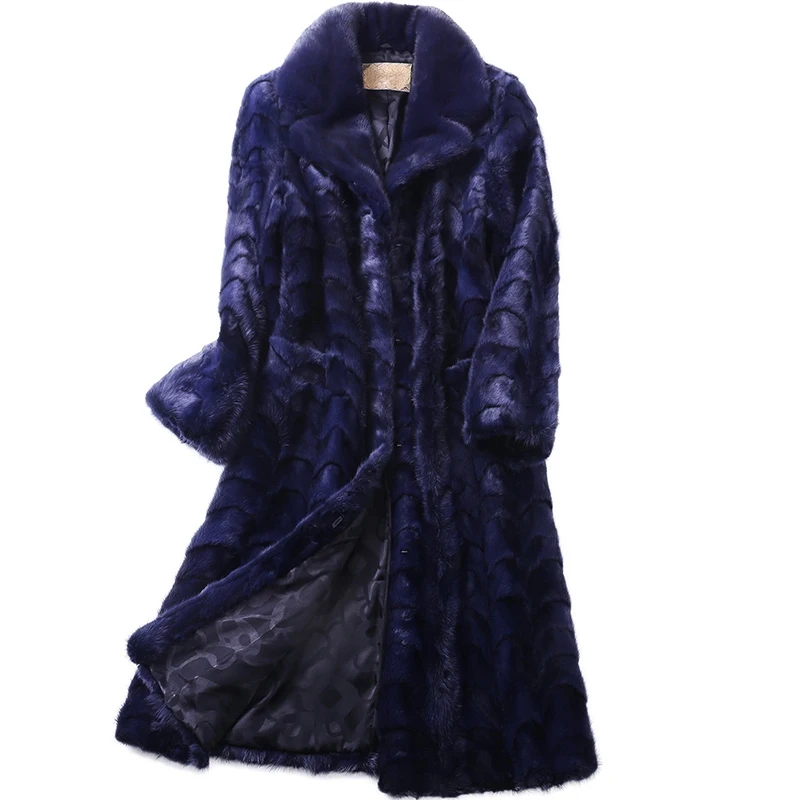 

Luxury Genuine Sliced Mink Fur Coat Jacket Turn-down Collar Winter Genuine Women Fur X-Long Outerwear Plus Size 3XL 4XL LF5179