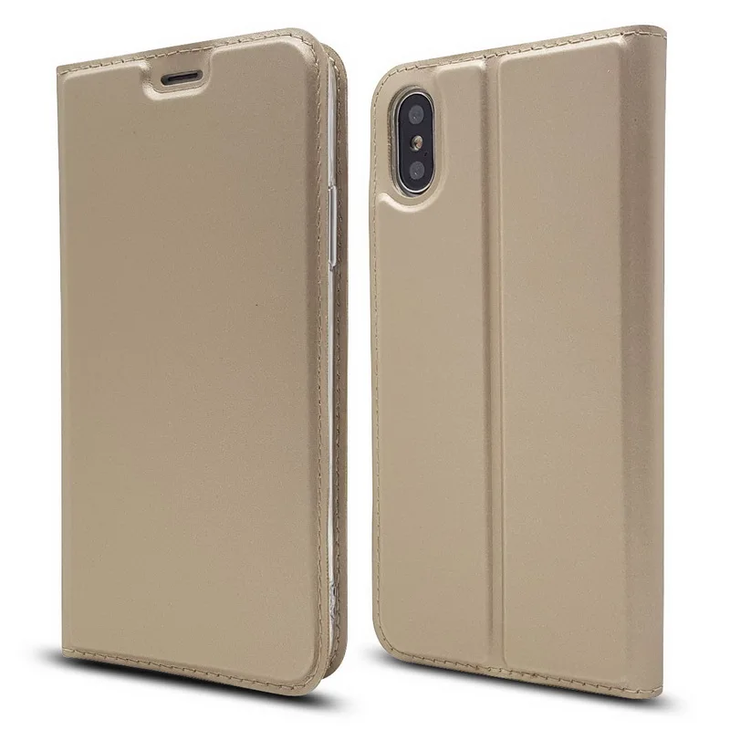 Для магнитного бумажника кожаный чехол для iPhone 7 8 Plus чехол для телефона Ультра Тонкий деловой чехол для iPhone X XR XS Max 6 6S 5S - Цвет: Gold