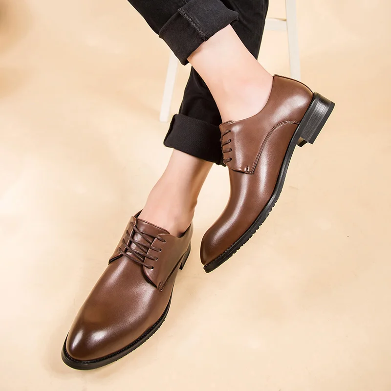 2019 Men Formal Shoes Lace-up Microfiber Pointed Toe Basic Leather Shoes Luxury Shoe Spato Social Meeting Office Footwear
