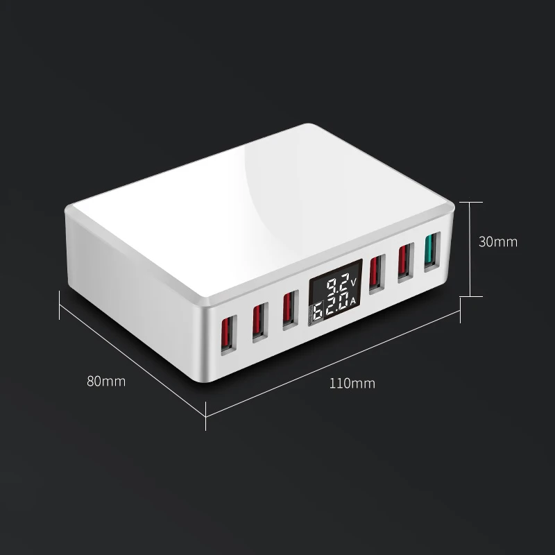 Многофункциональная станция для зарядки с USB ЖК-дисплеем, настольное универсальное умное быстрое зарядное устройство 3,0, быстрая зарядка, 6 портов, USB зарядное устройство, ЕС, США, Великобритания