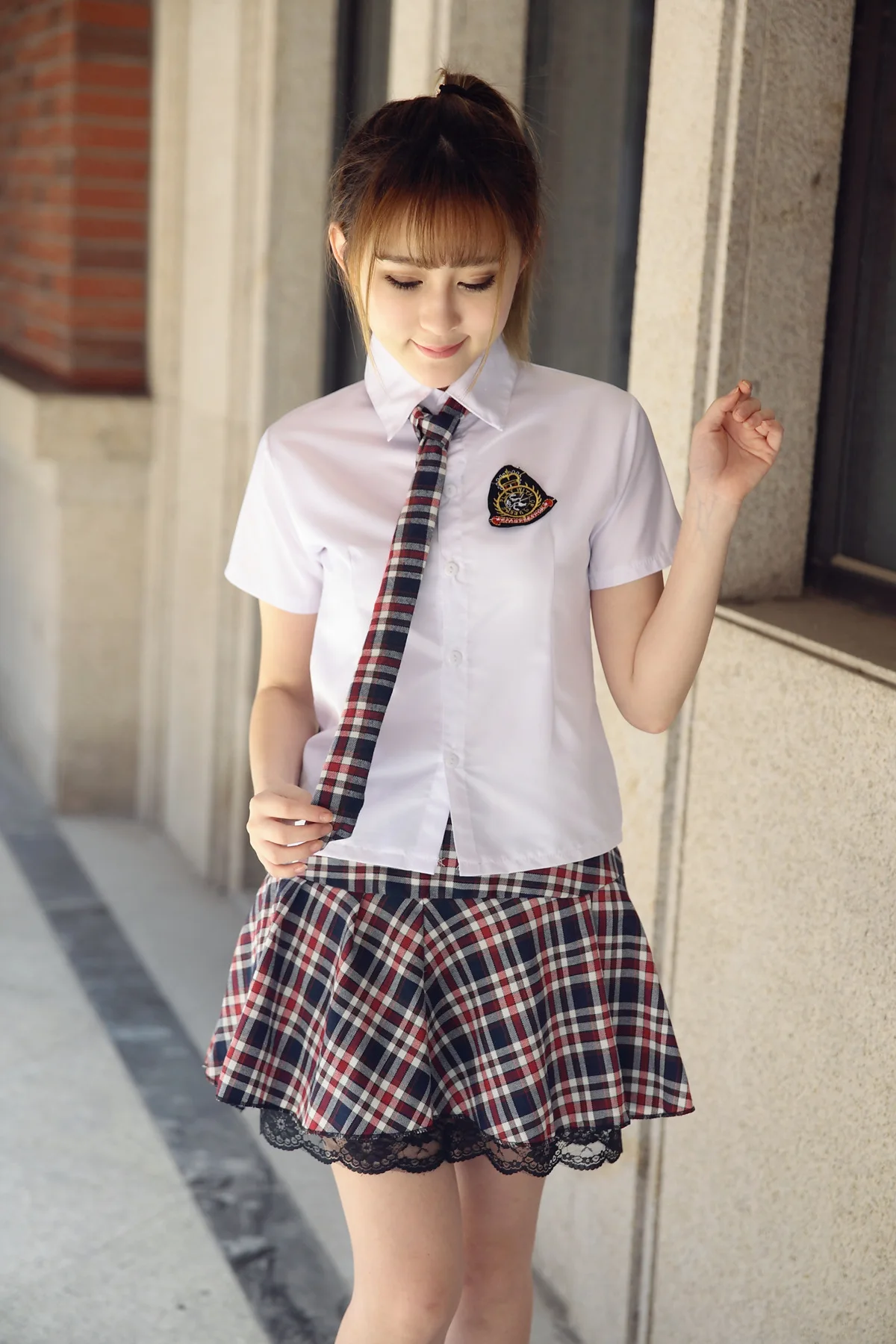 Японская школьная форма для девочек Корейская Униформа школьная одежда летняя белая рубашка+ клетчатая кружевная юбка