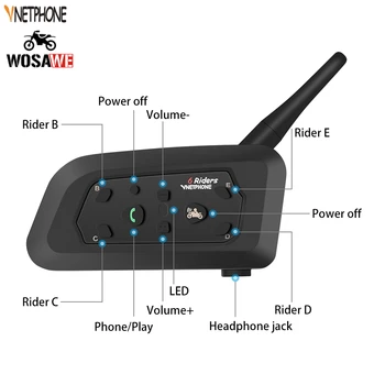 

VNETPHONE V6 1200M Intercom Helmet Bluetooth Headset Motorcycle Comunicador 6 Riders Capacete Headphone Speaker for IP65 MP3 GPS